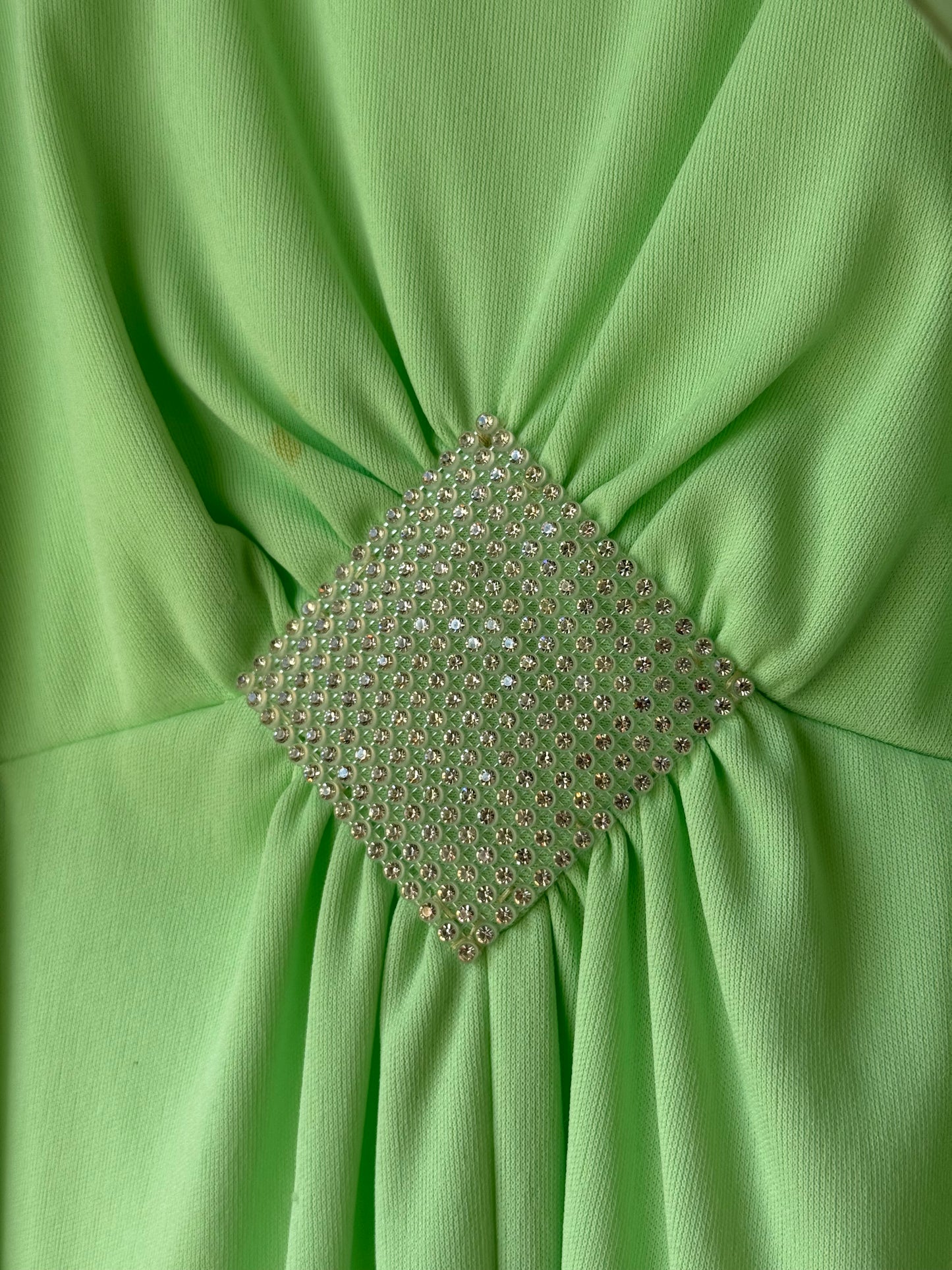 1970s Pistachio Green Gown w/ Sheer Shawl Overlay