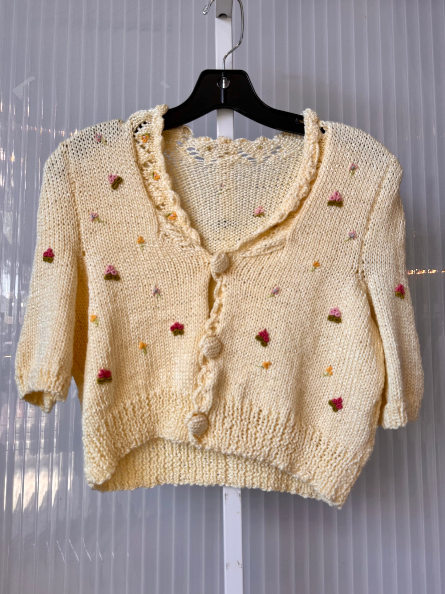 Cream Crochet Cropped Sweater