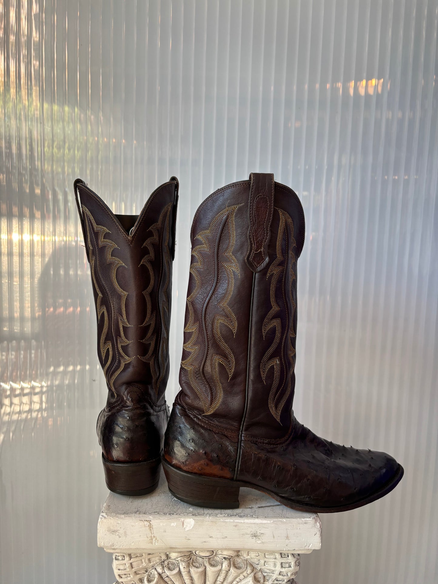 Nocona Brown Faux Ostrich Leather Cowboy Boots 9D