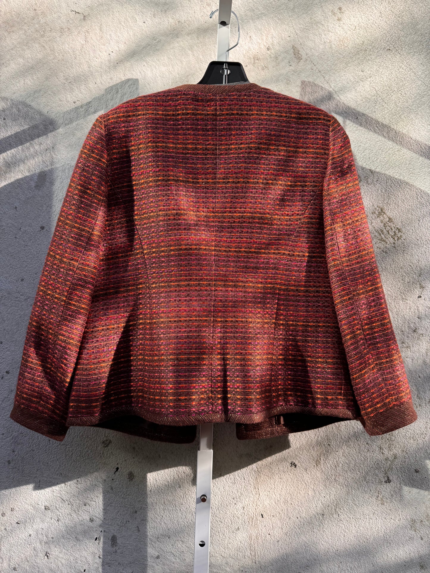 1990s Fuschia & Orange Tweed Open Front Cardigan