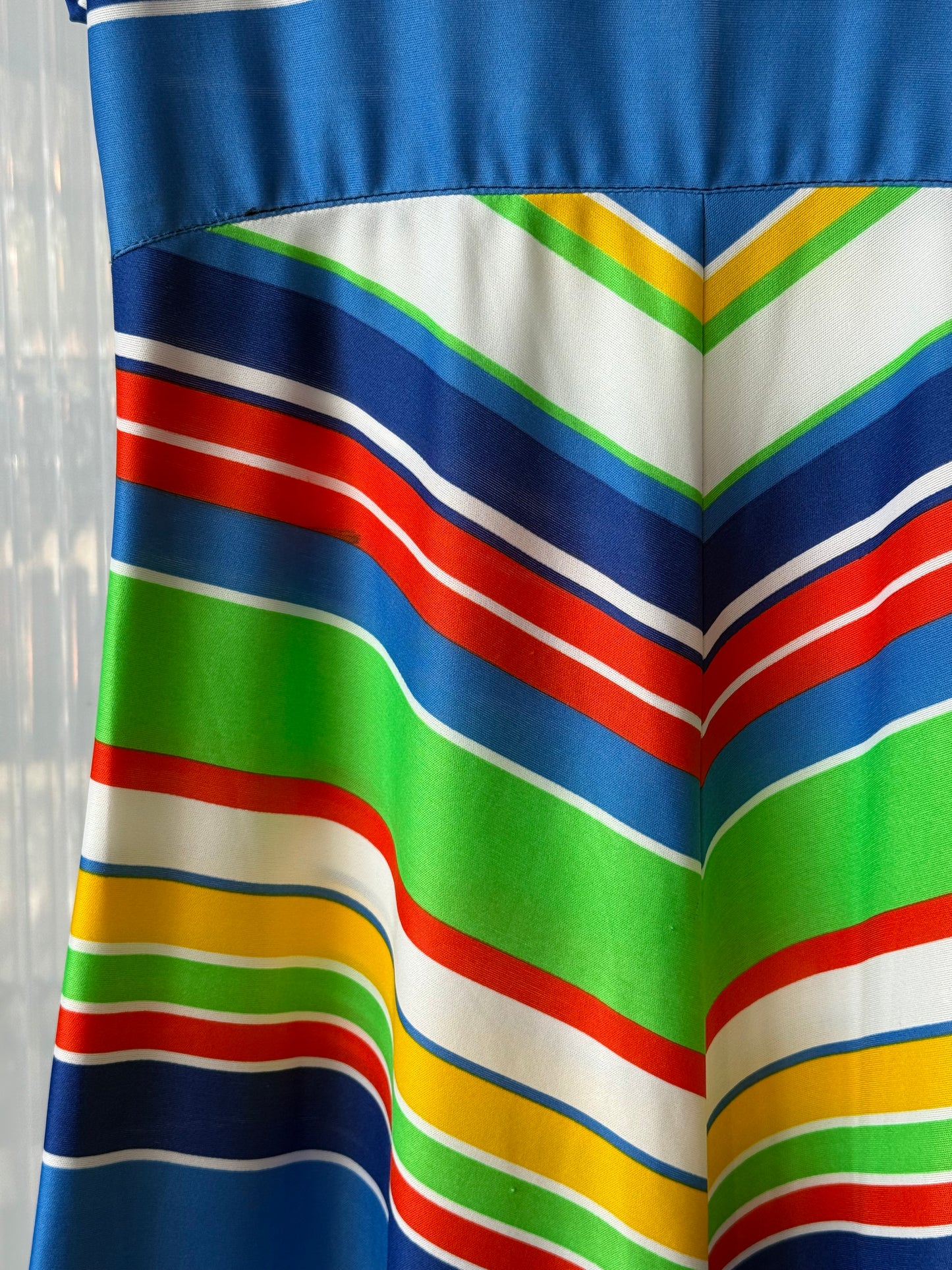 1970s? Rainbow Striped Empire Waist Summer Dress