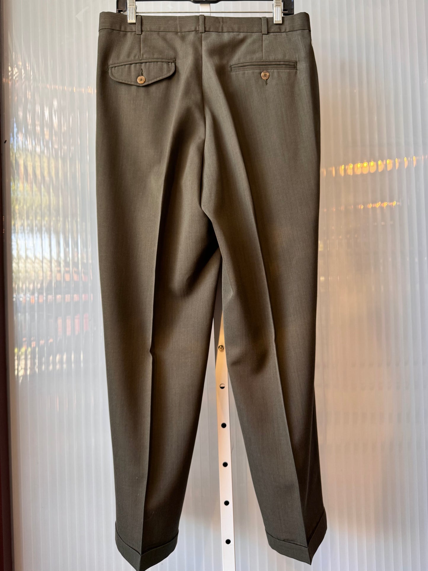 1980s Olive Green Pleated Trousers
