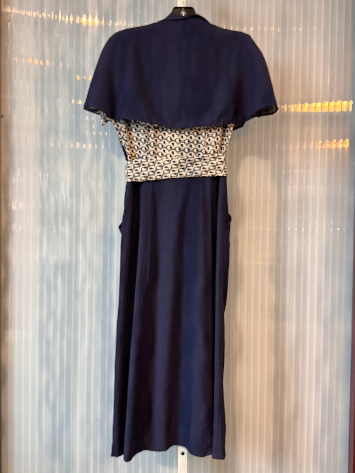 1940s Navy Blue & White Geometric Pattern Dress Set