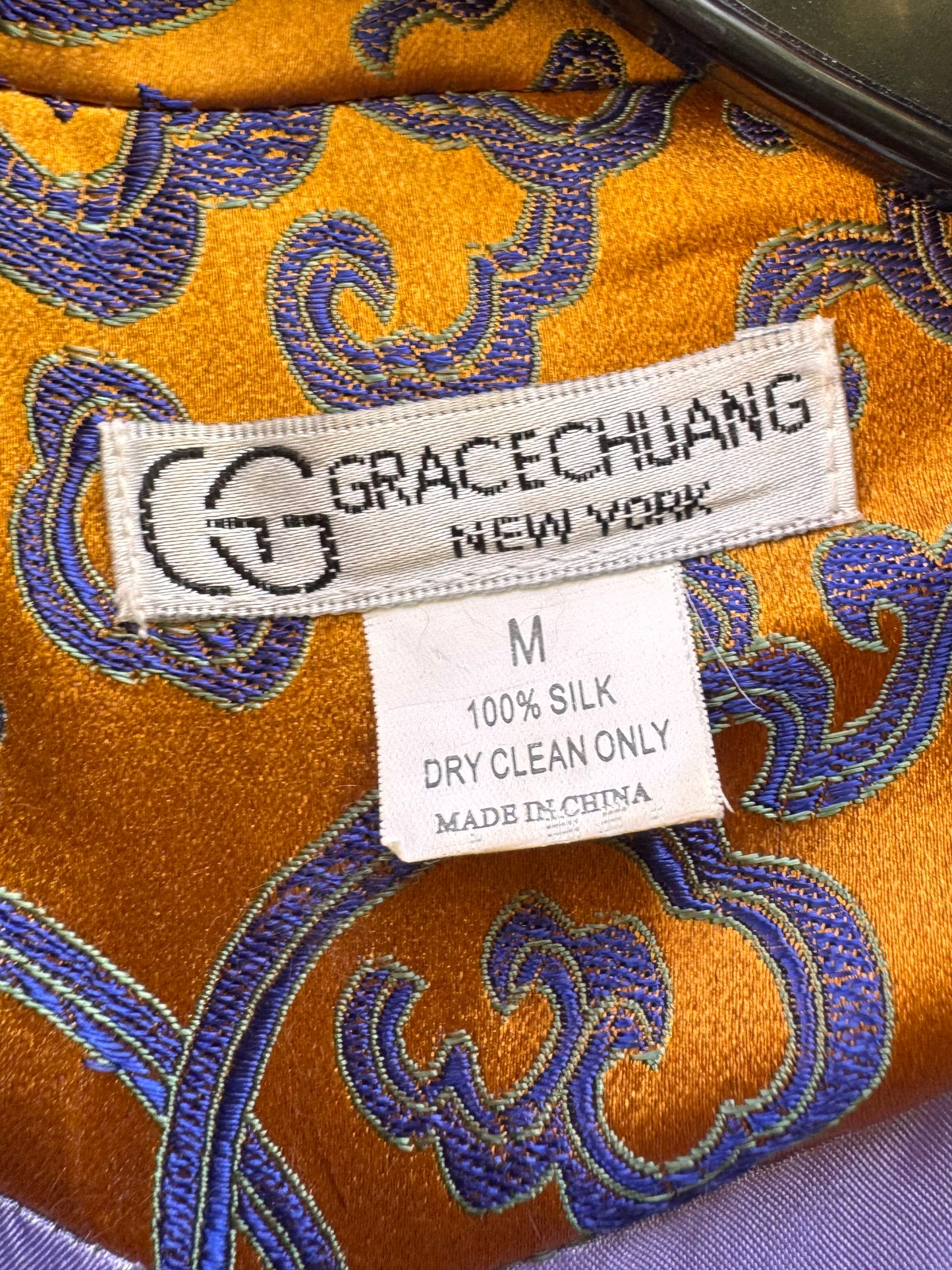 100% Silk Gold & Purple Chinese Jacket with Fur Trim