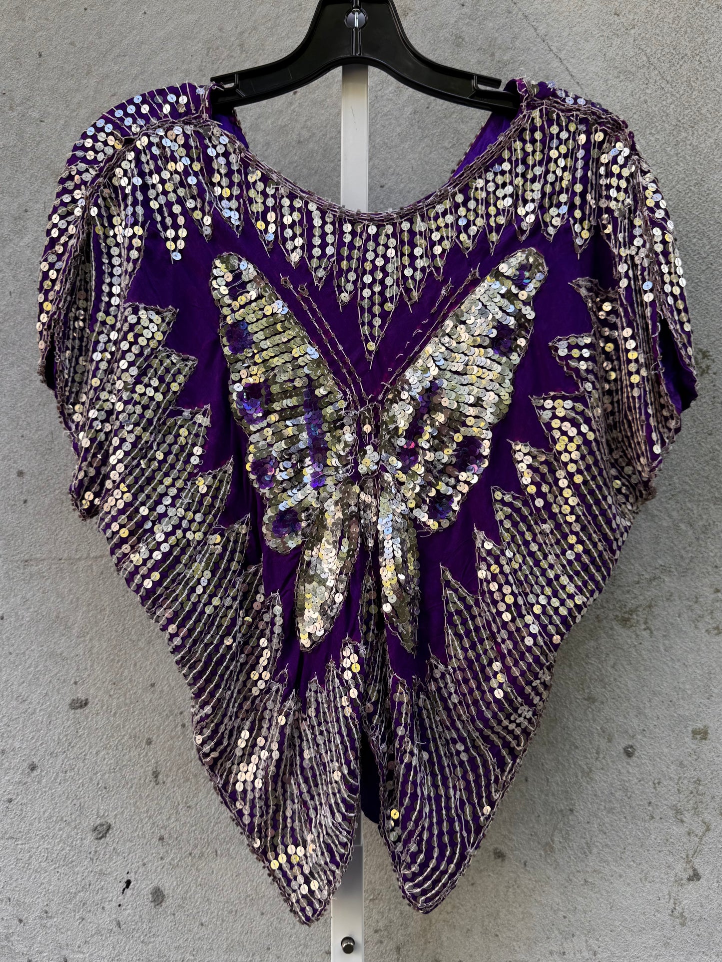 1980s Purple & Silver Sequin Butterfly Top
