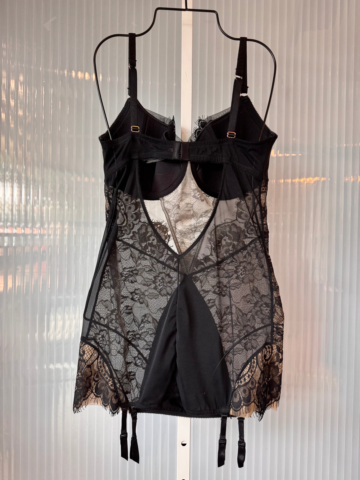 2010s Black Lace Bodycon Corset Dress