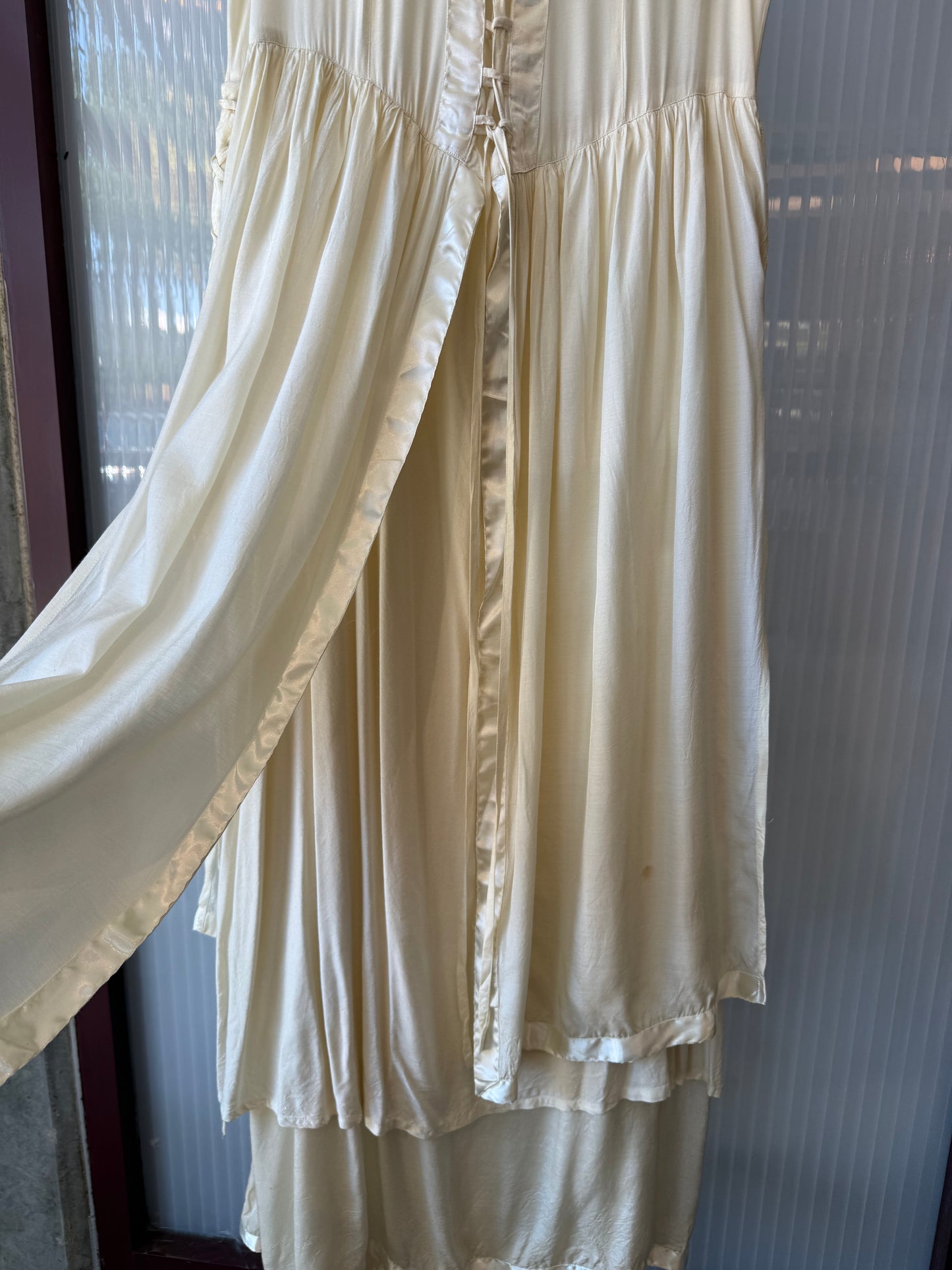 2000s Cream Cotton Lace Front Fairy Maxi Dress