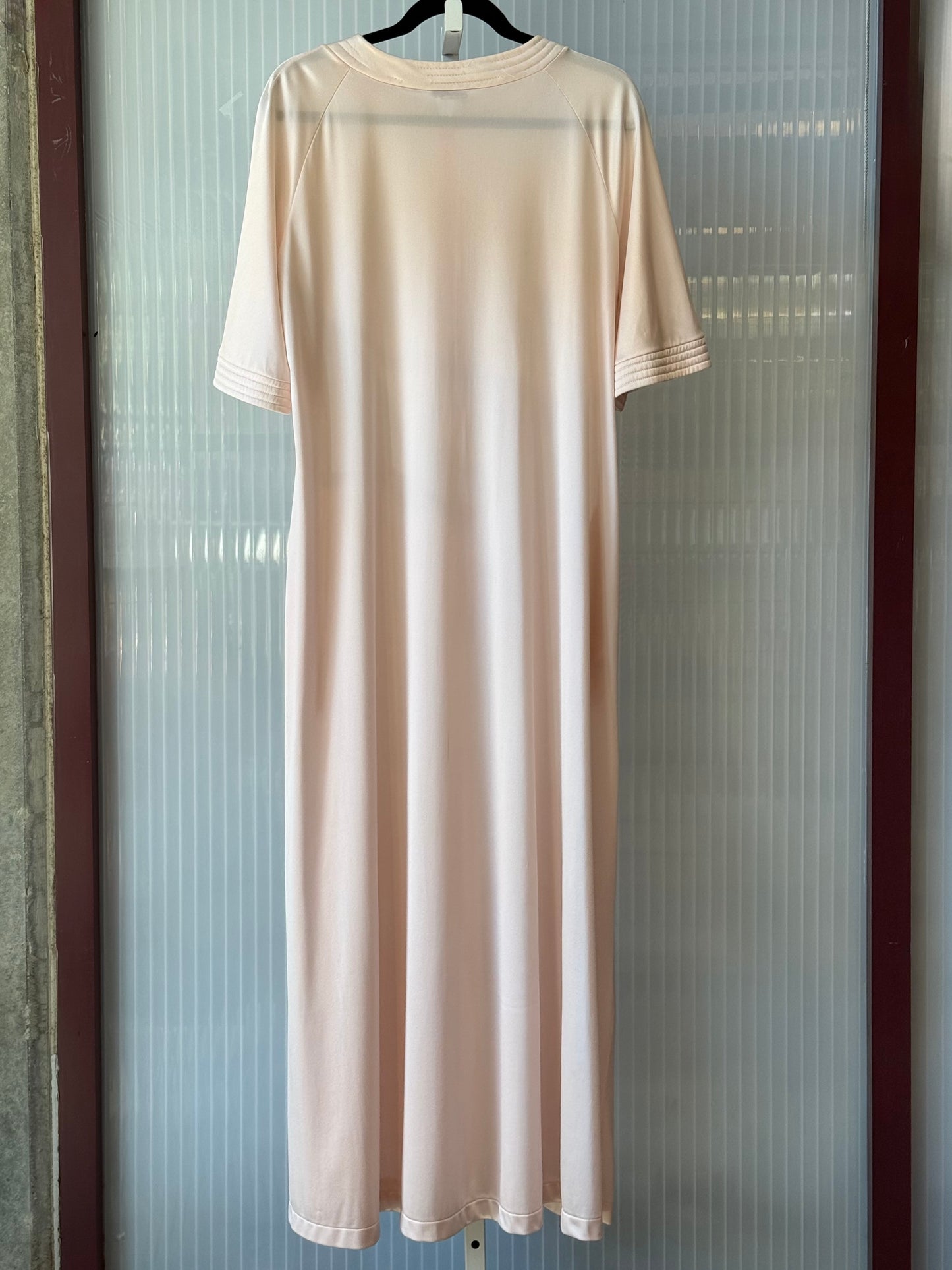 1960s Pink Nightgown w/ Quilted Collar & Cuffs