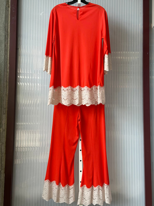 1960s Red-Orange 2-Piece Lacy Pajama Set