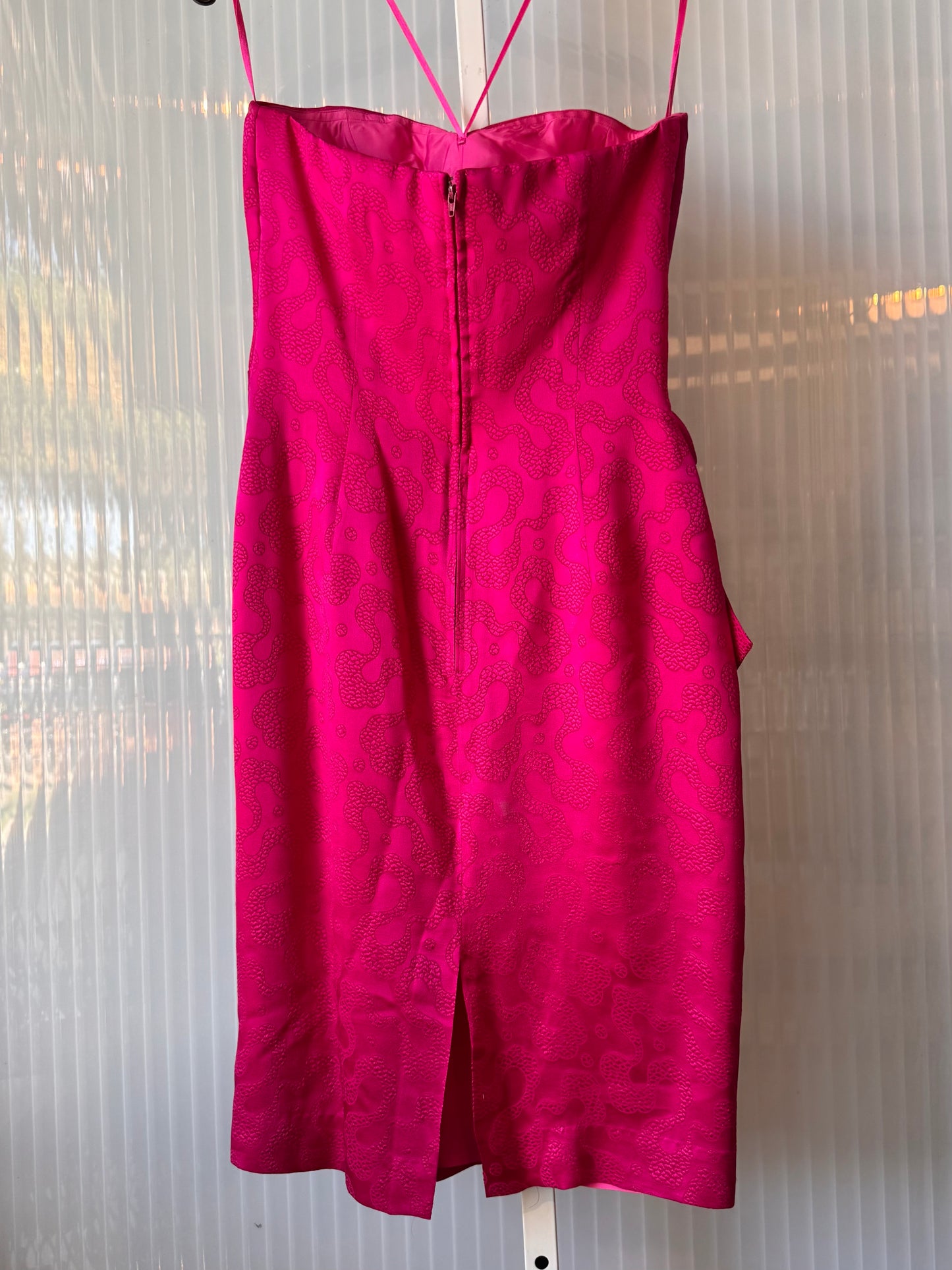 Y2K Hot Pink Brocade Strapless Formal Dress