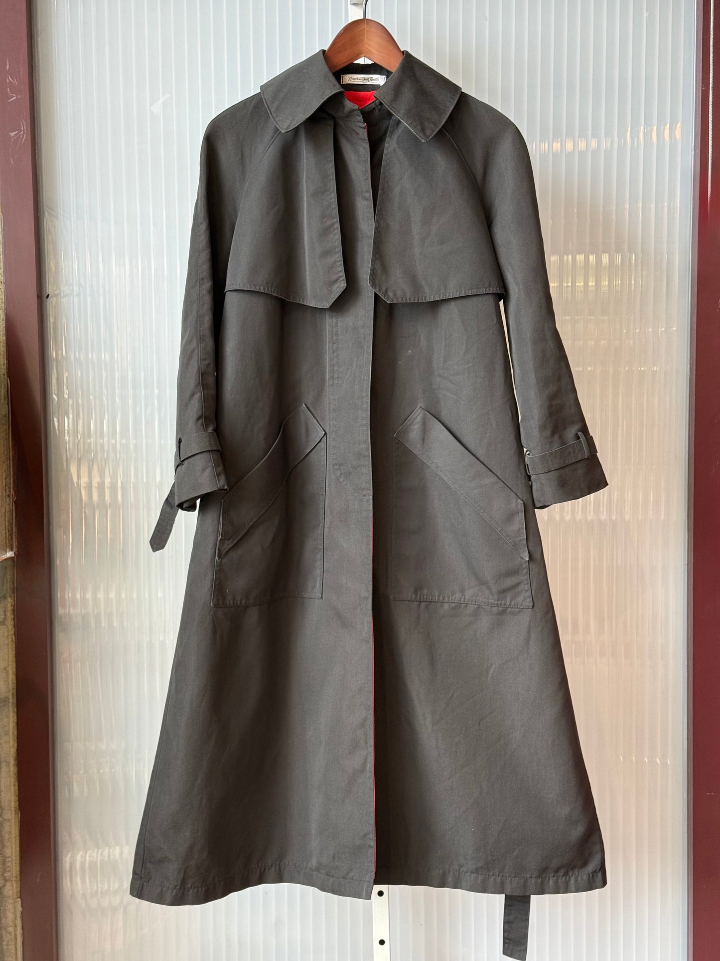 1980s Black Trench Coat w/ Red Lining