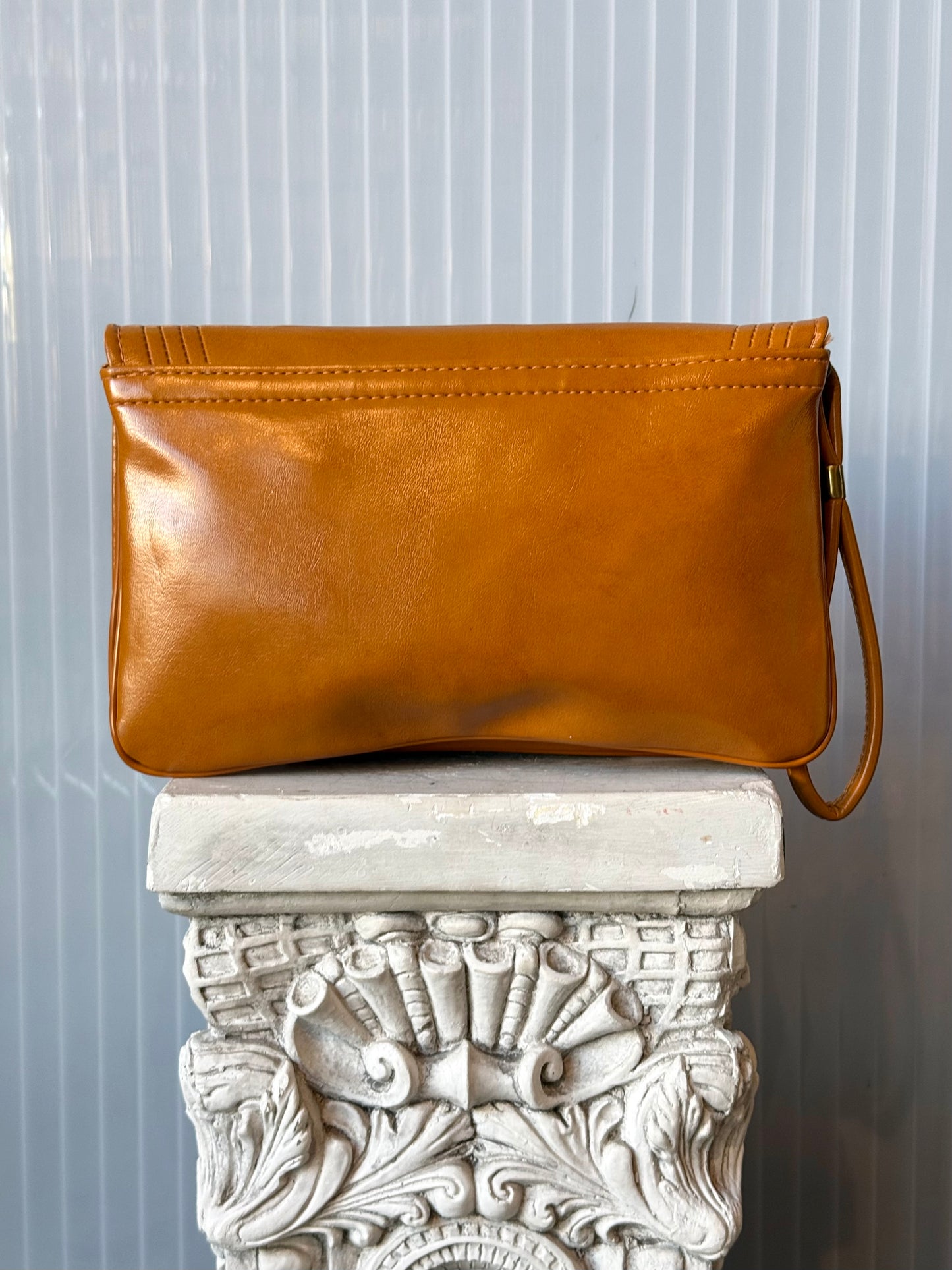 Camel Tan Pleather Wristlet Clutch