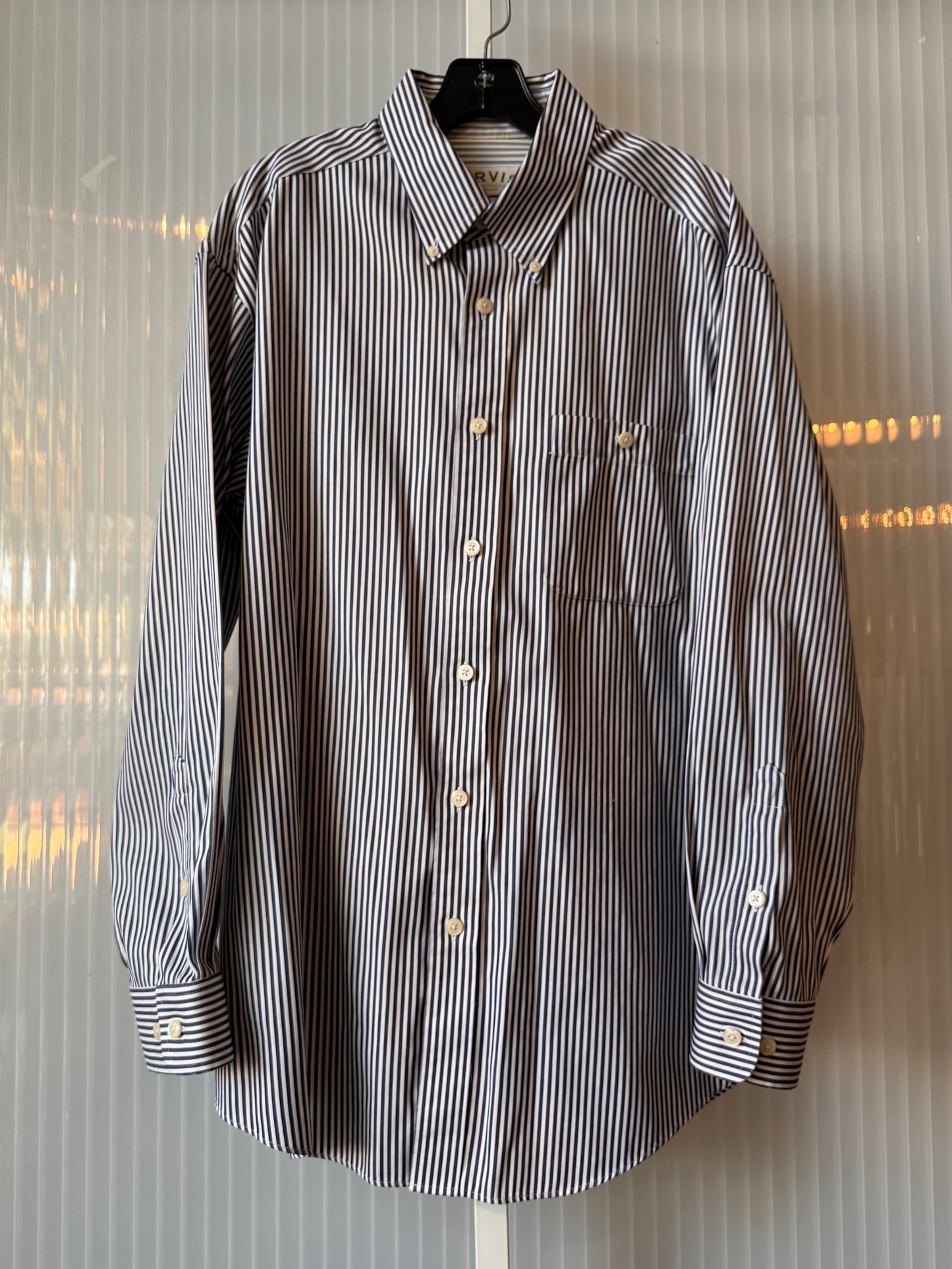 2000s Blue & White Striped Button-down Shirt