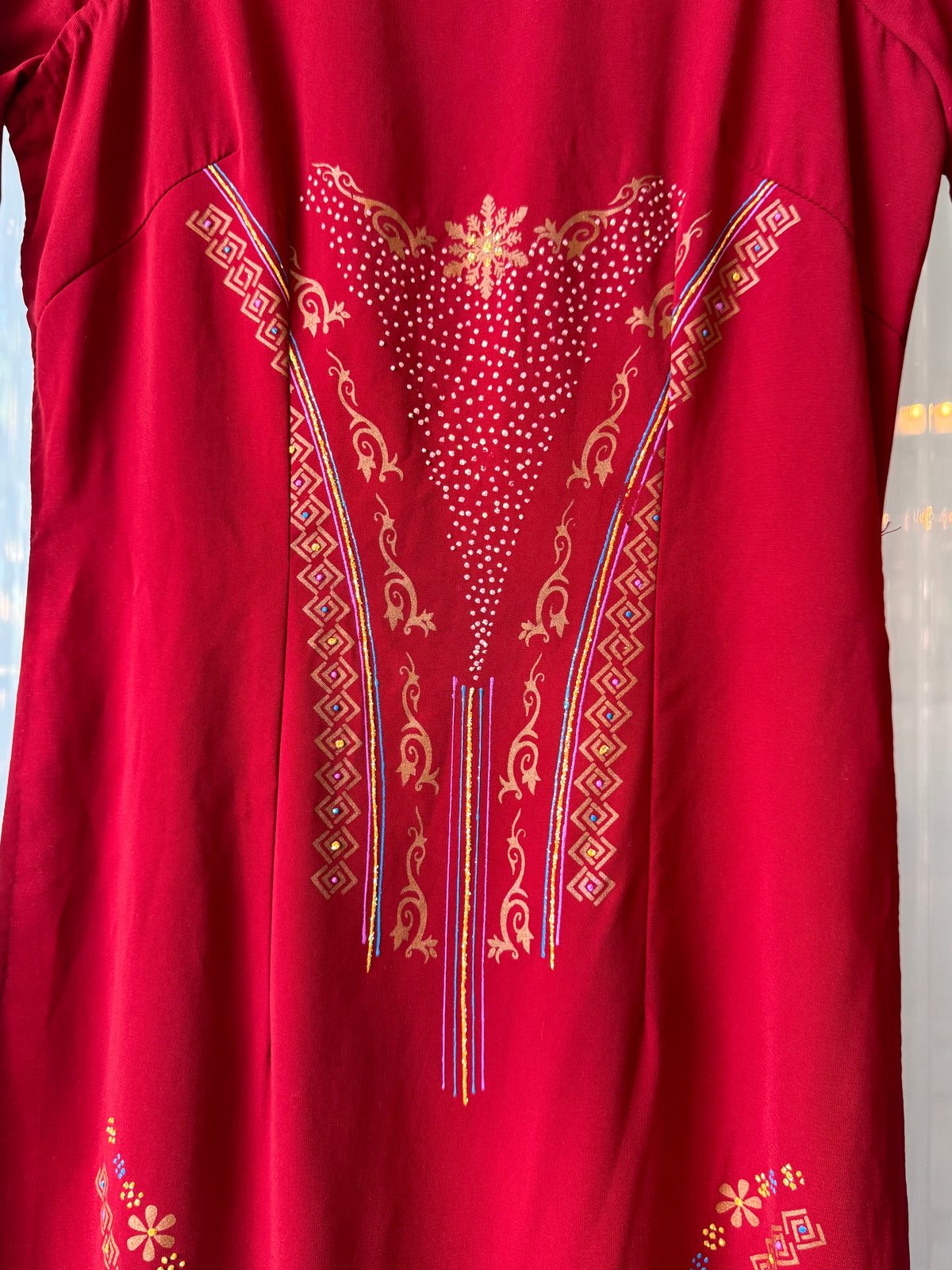 1960s Snowflake Print Scarlet Red Ao Dai