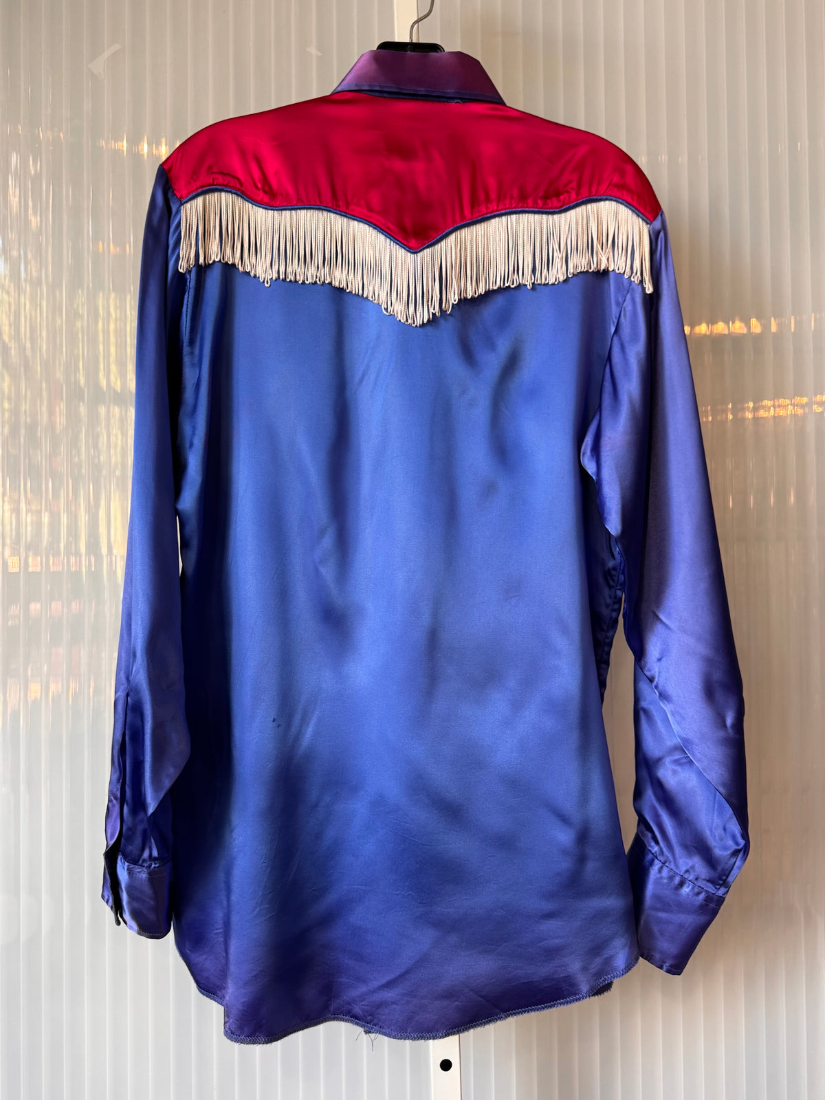 1980s Red White & Blue Satin Western Pearl-Snap Shirt