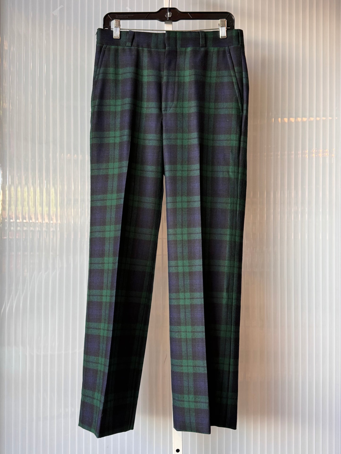 1970s Wool Blue & Green Plaid Trousers