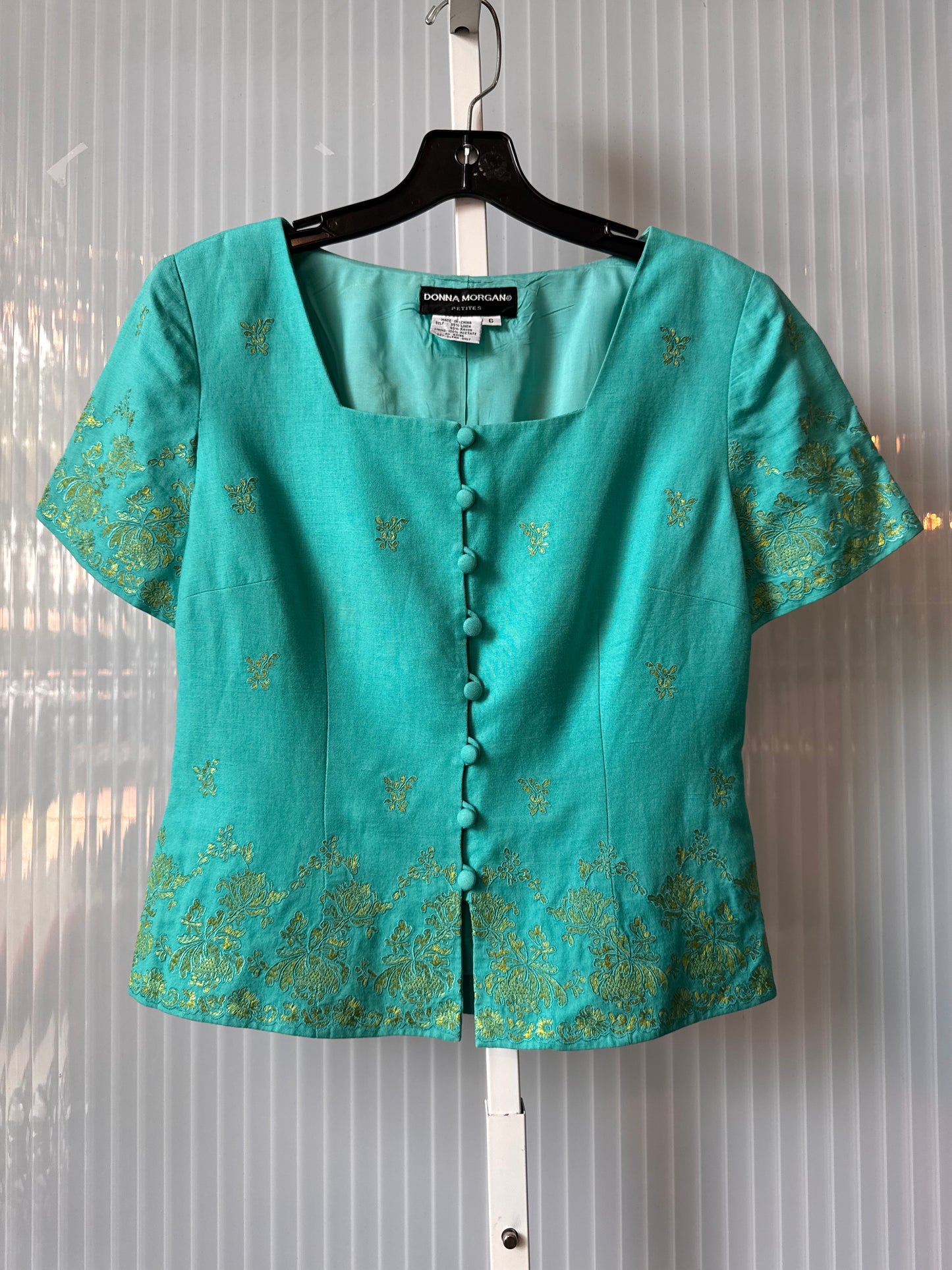 1990s Blue & Green Top & Skirt Suit Set