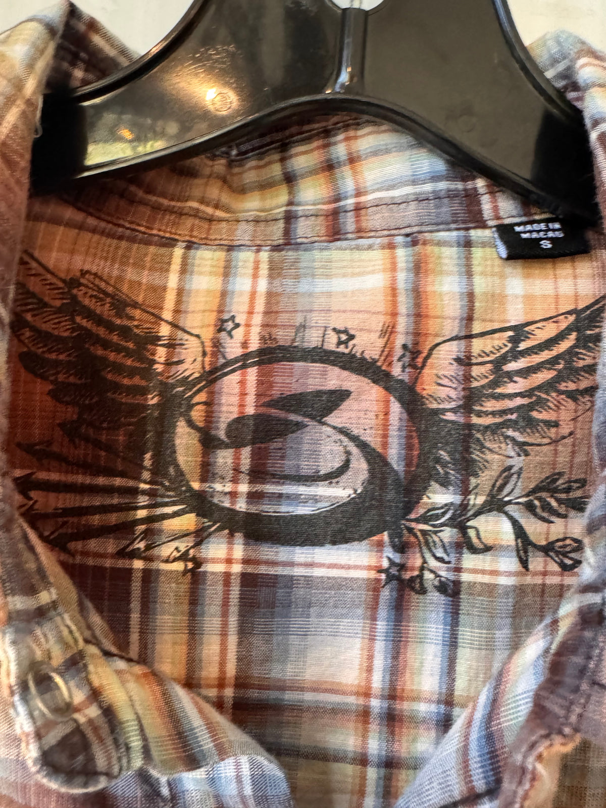 Y2K Burgundy Orange & Blue Plaid Button-Up Shirt