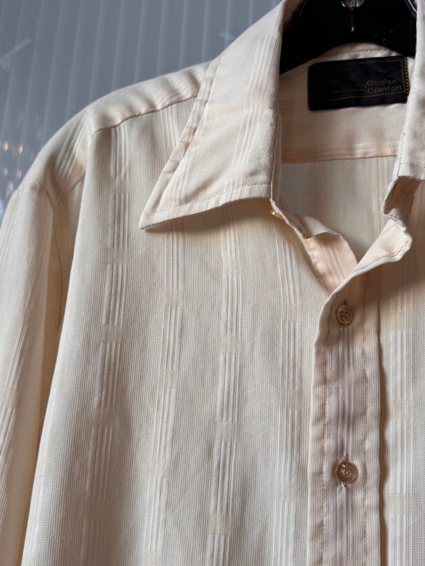1970s Cream Striped Point-Collar Button Up Shirt