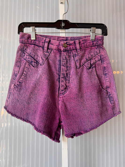 1990s Fuschia Cropped Raw Hem Jean Shorts