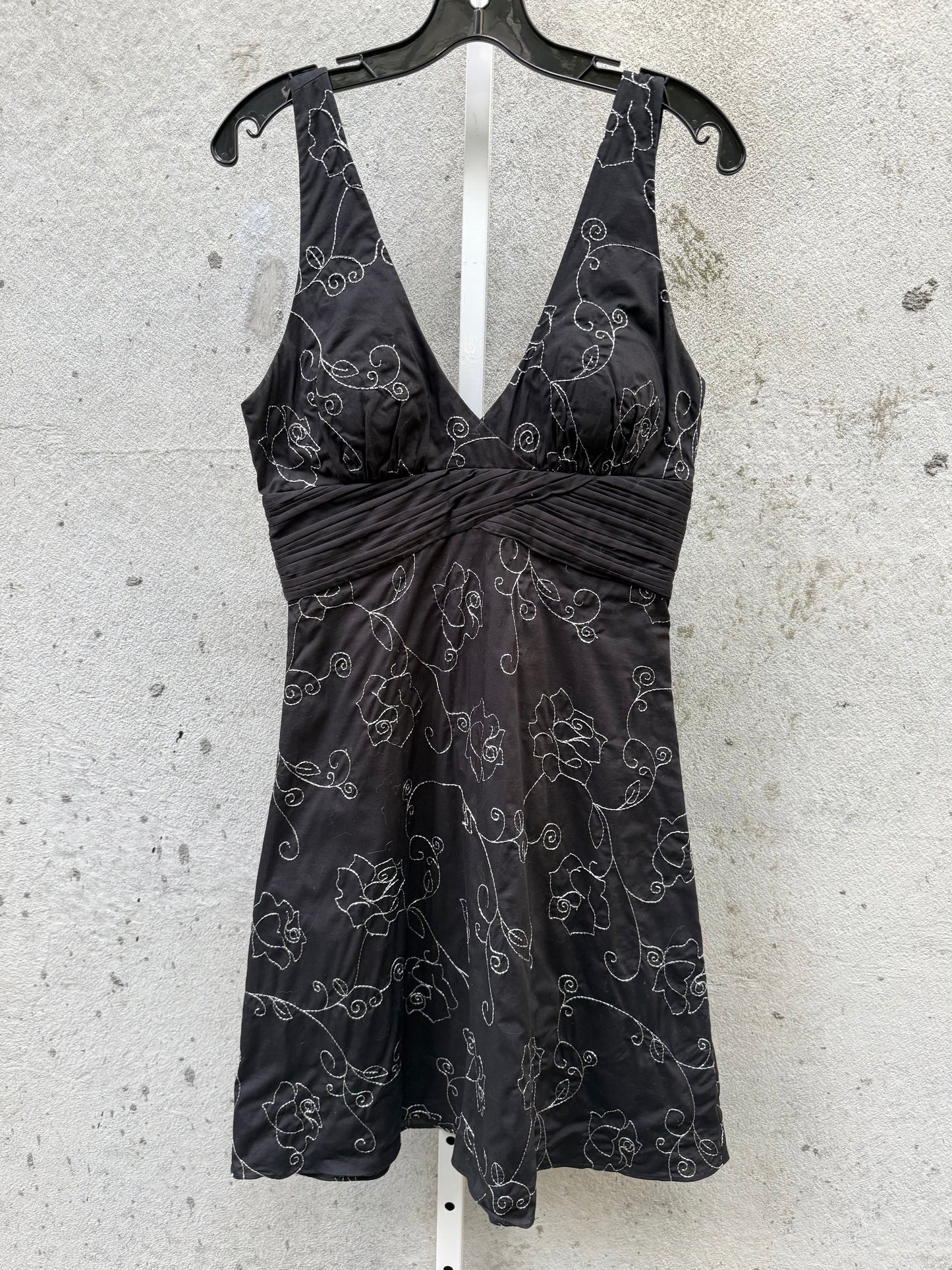 Black Hauler Dress with Silver Floral Embroidery