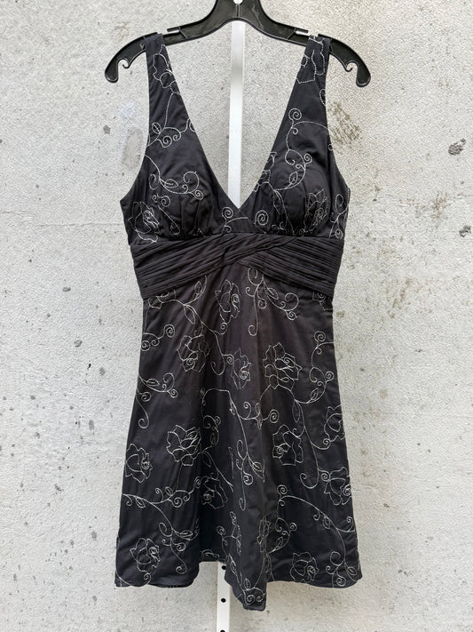 Black Hauler Dress with Silver Floral Embroidery