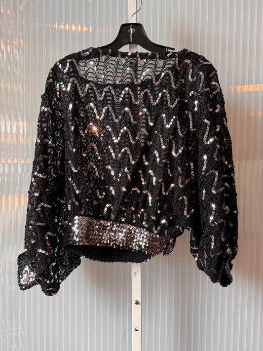 1970s / 1980s Black & Silver Sequin Drop Shoulder Disco Top