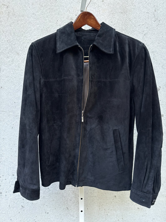 1990s Black Suede Zip-Up Bomber Jacket
