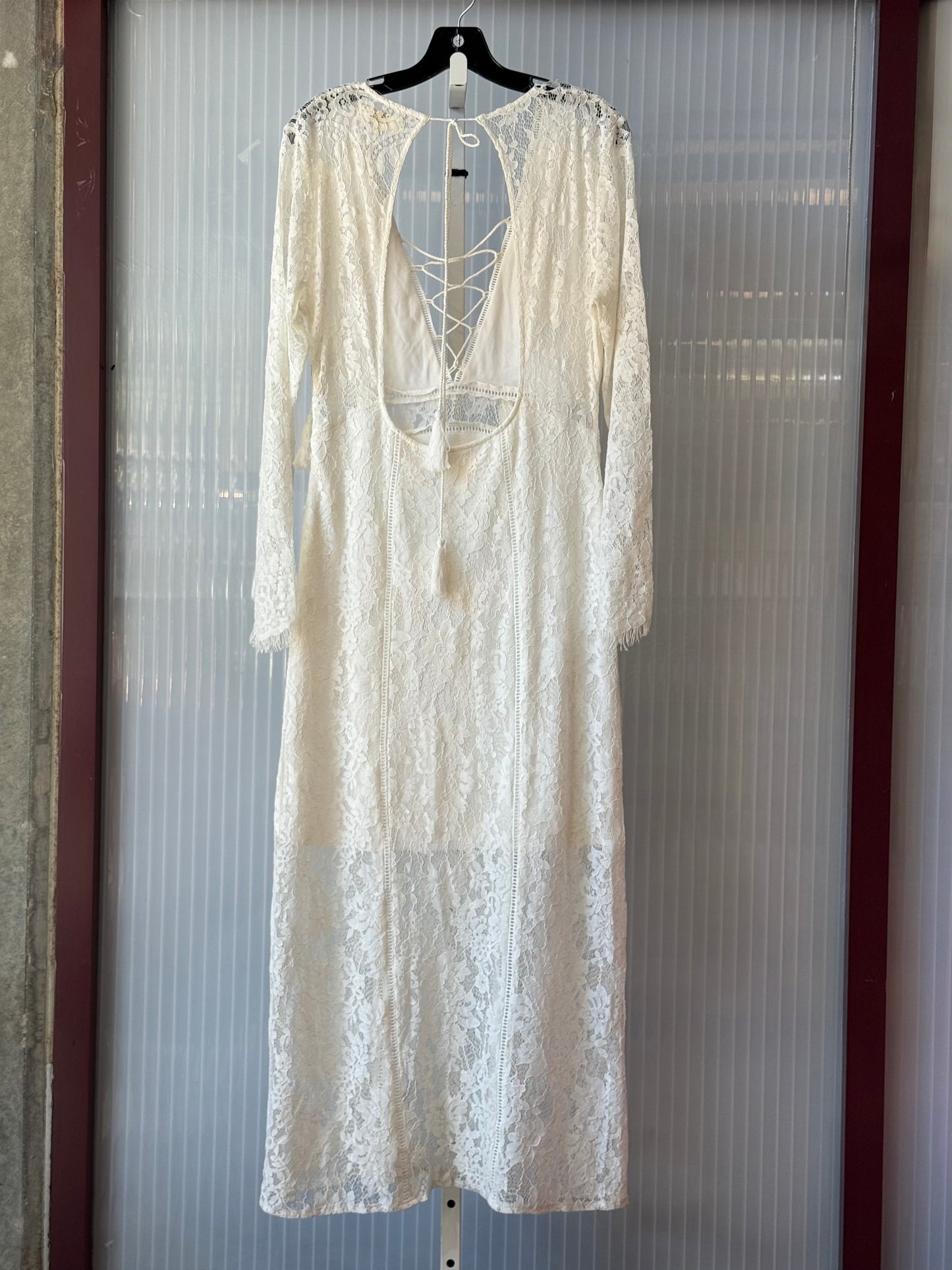 2000s White Lace Up Maxi Dress