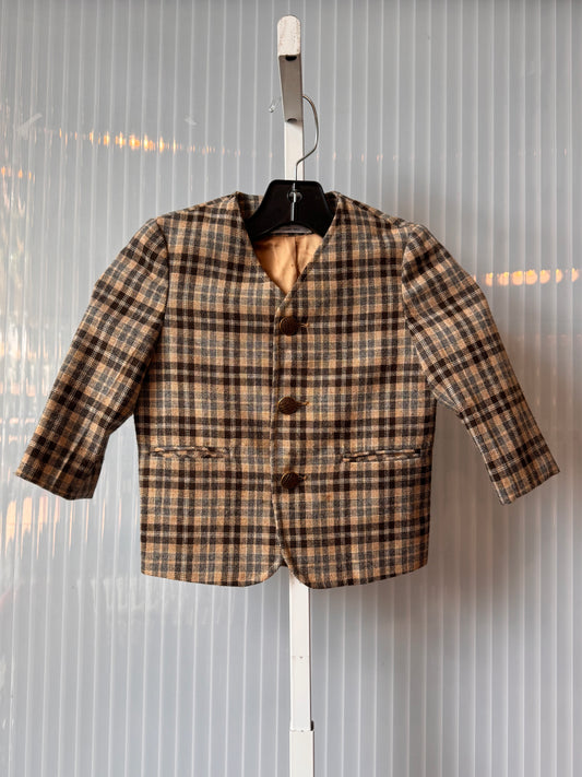 1970s Children's Brown & Gray Check Wool Jacket