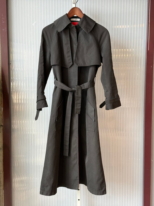 1980s Black Trench Coat w/ Red Lining