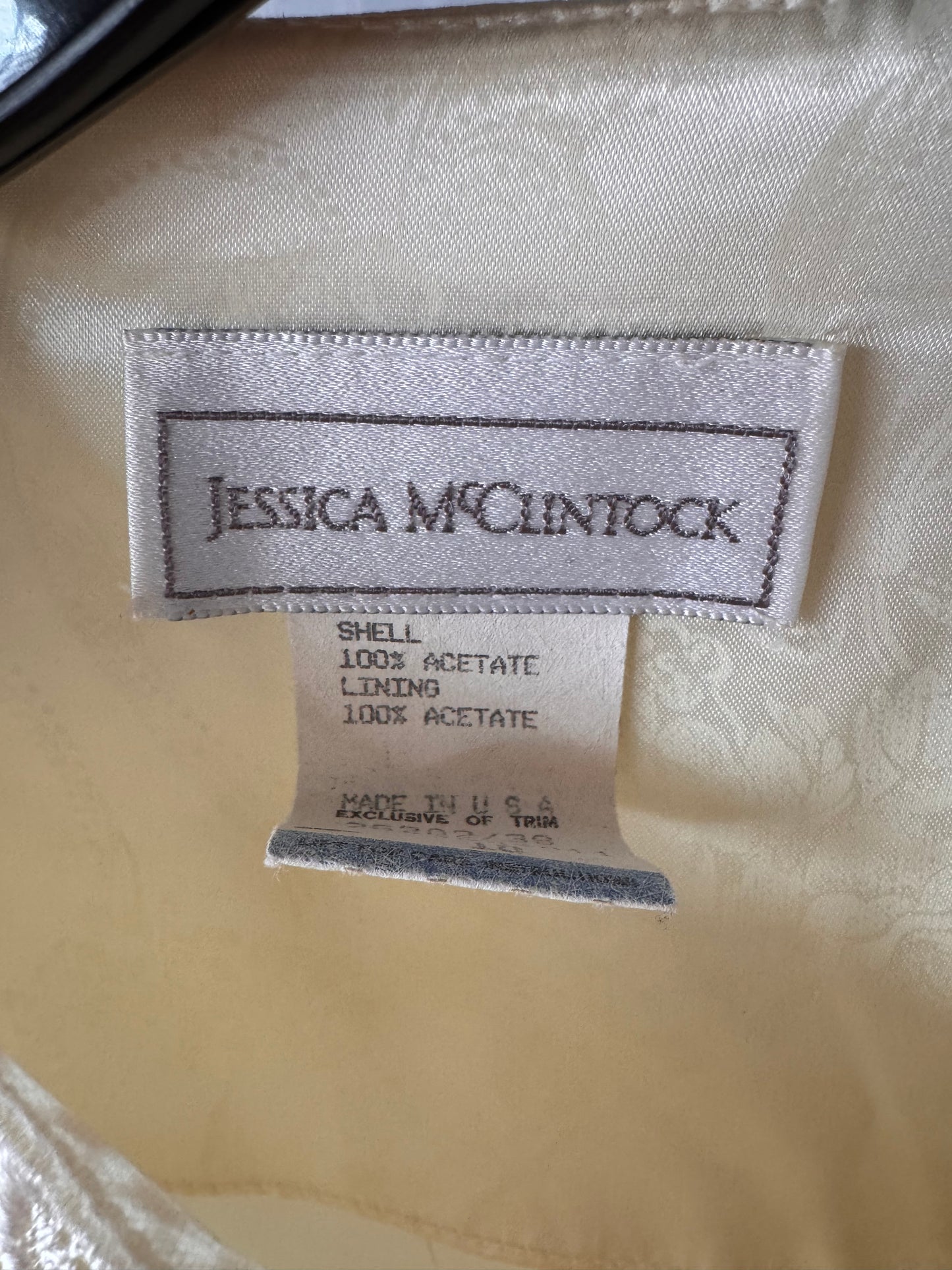 1980s Jessica McClintock Cream Lace & Jacquard Blouse