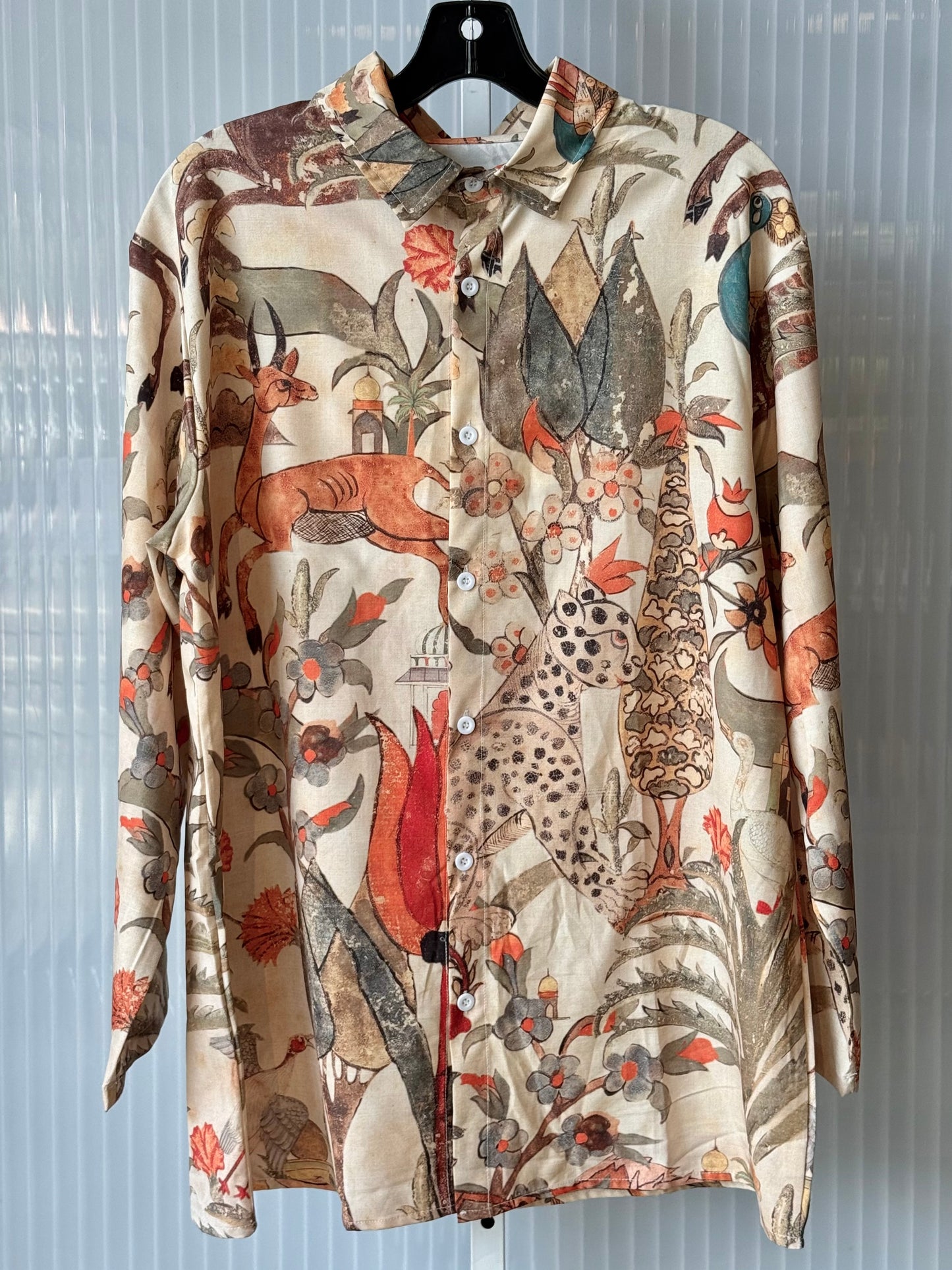 Tan Jungle Print Collared Shirt