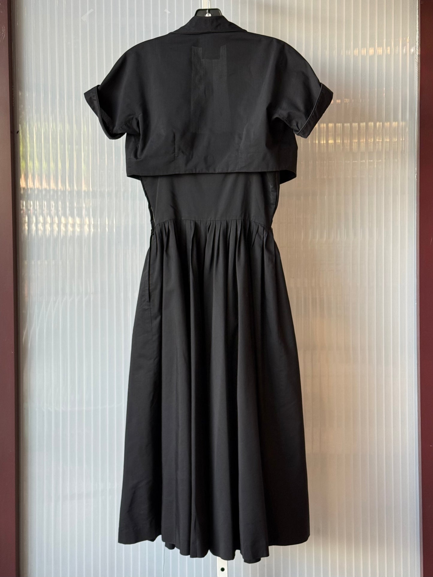 1950s Black Cotton Dress w/ Tan Crochet Bodice & Bolero