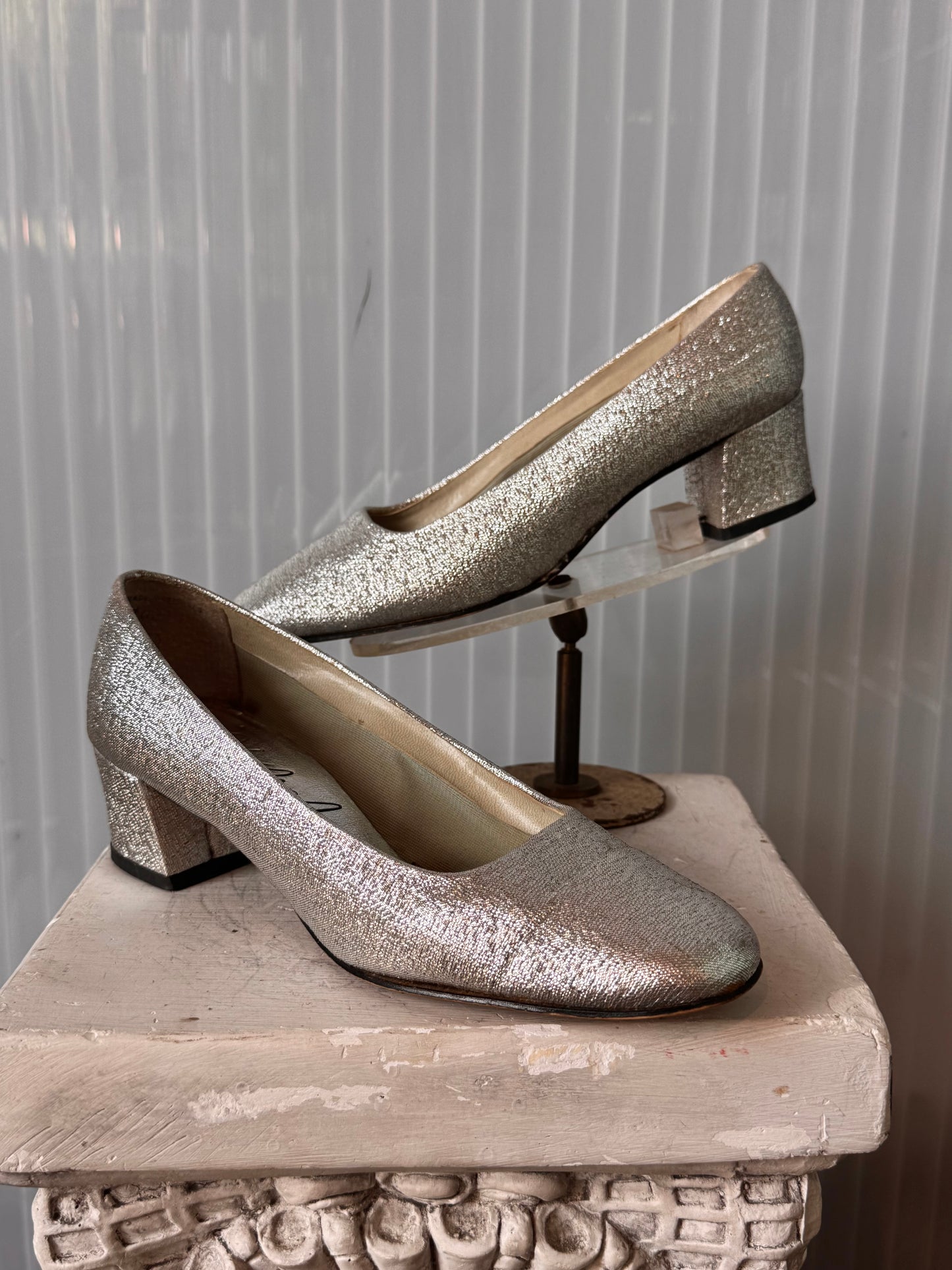 1960s Metallic Silver Block Heels