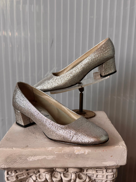 1960s Metallic Silver Block Heels