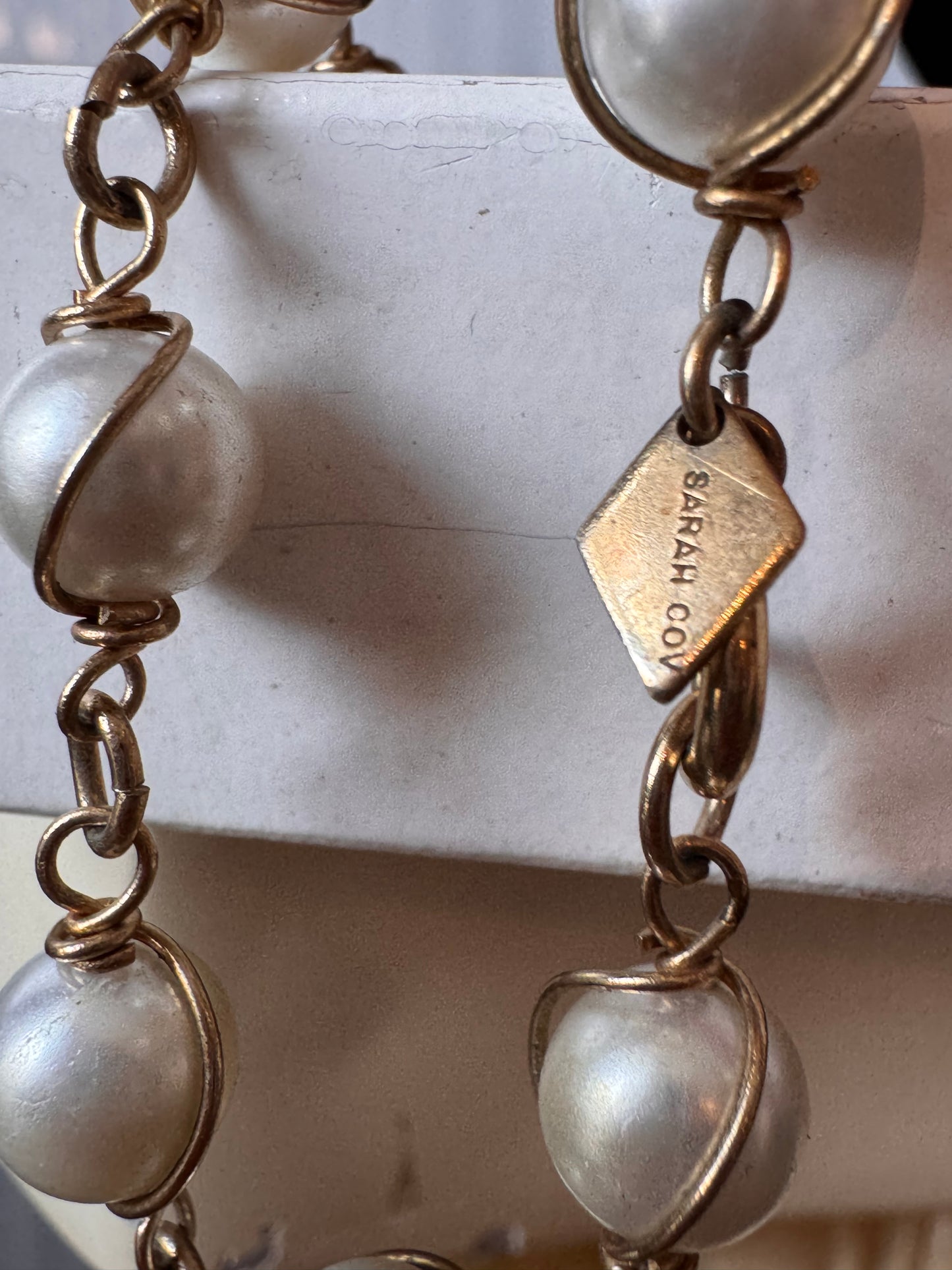 1970s Sarah Coventry Gold Wire Wrapped Pearl Necklace