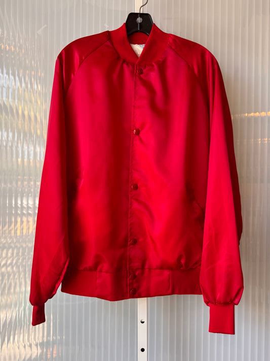 1980s Bright Red Satin Bomber Jacket