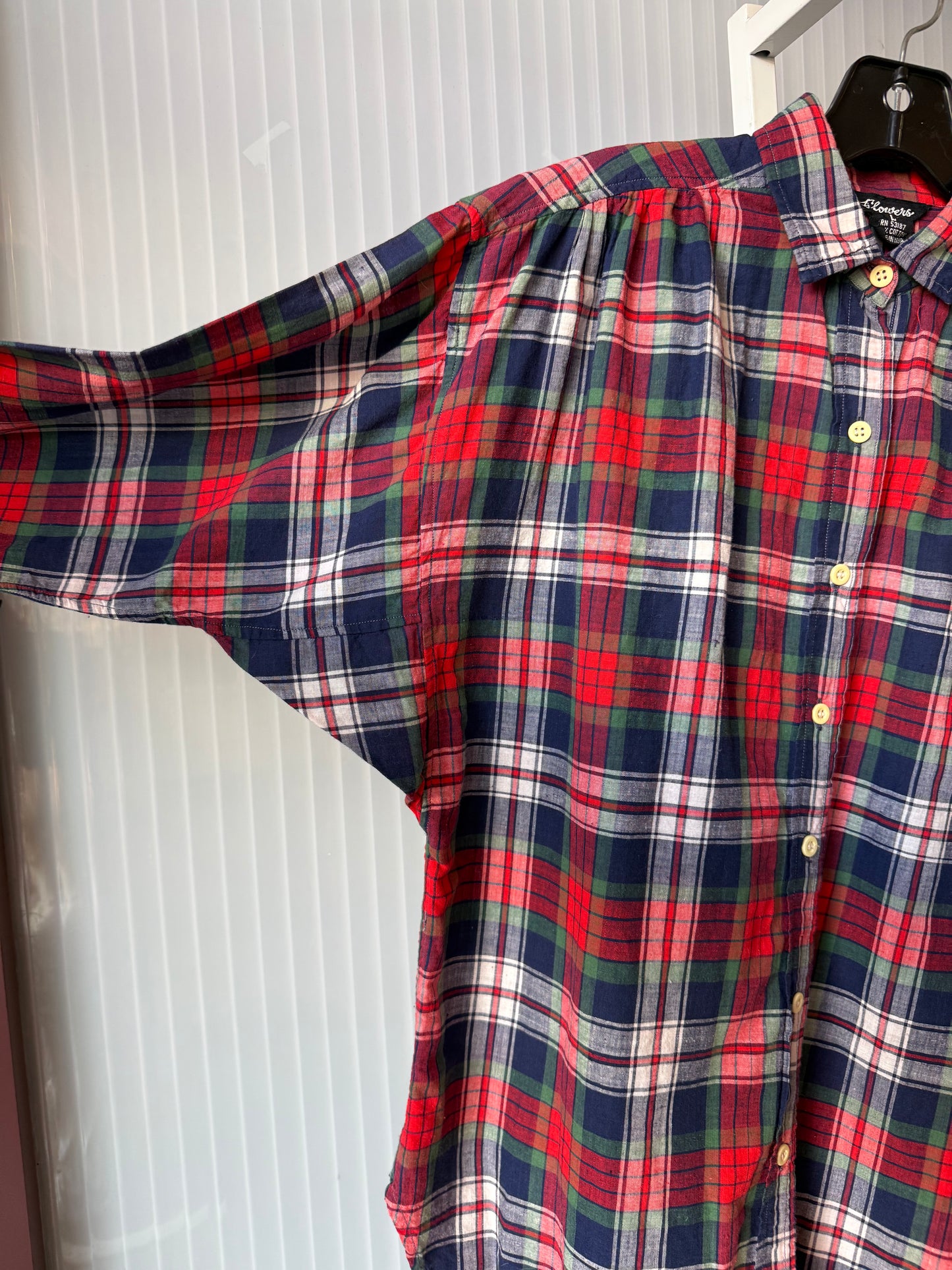 1970s Classic Plaid Button-Up Collared Blouse