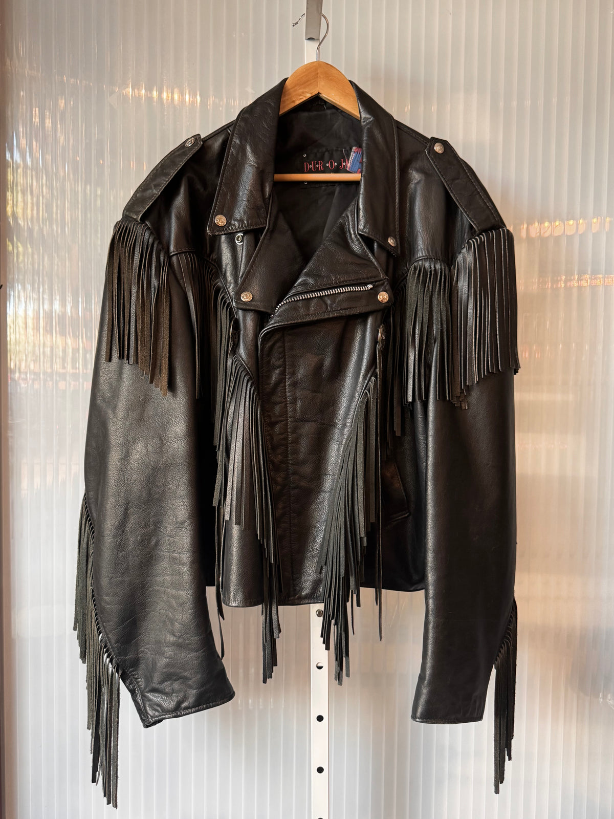 1990s Black Leather Fringe Western Moto Jacket
