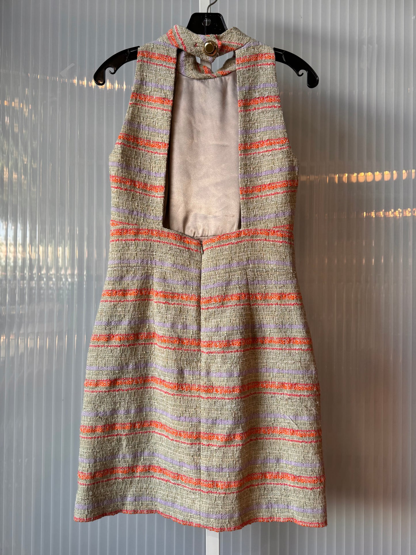 1960/70s Green Purple & Orange Striped Backless Dress