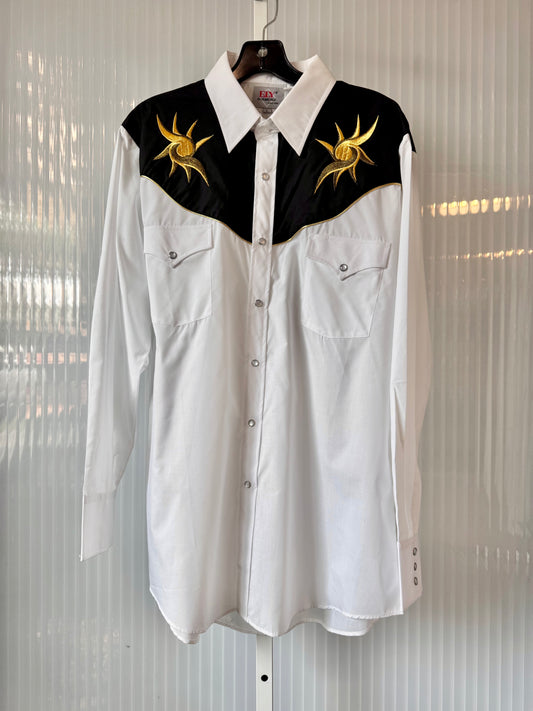 1990s Gold Embroidered Black & White Western Shirt