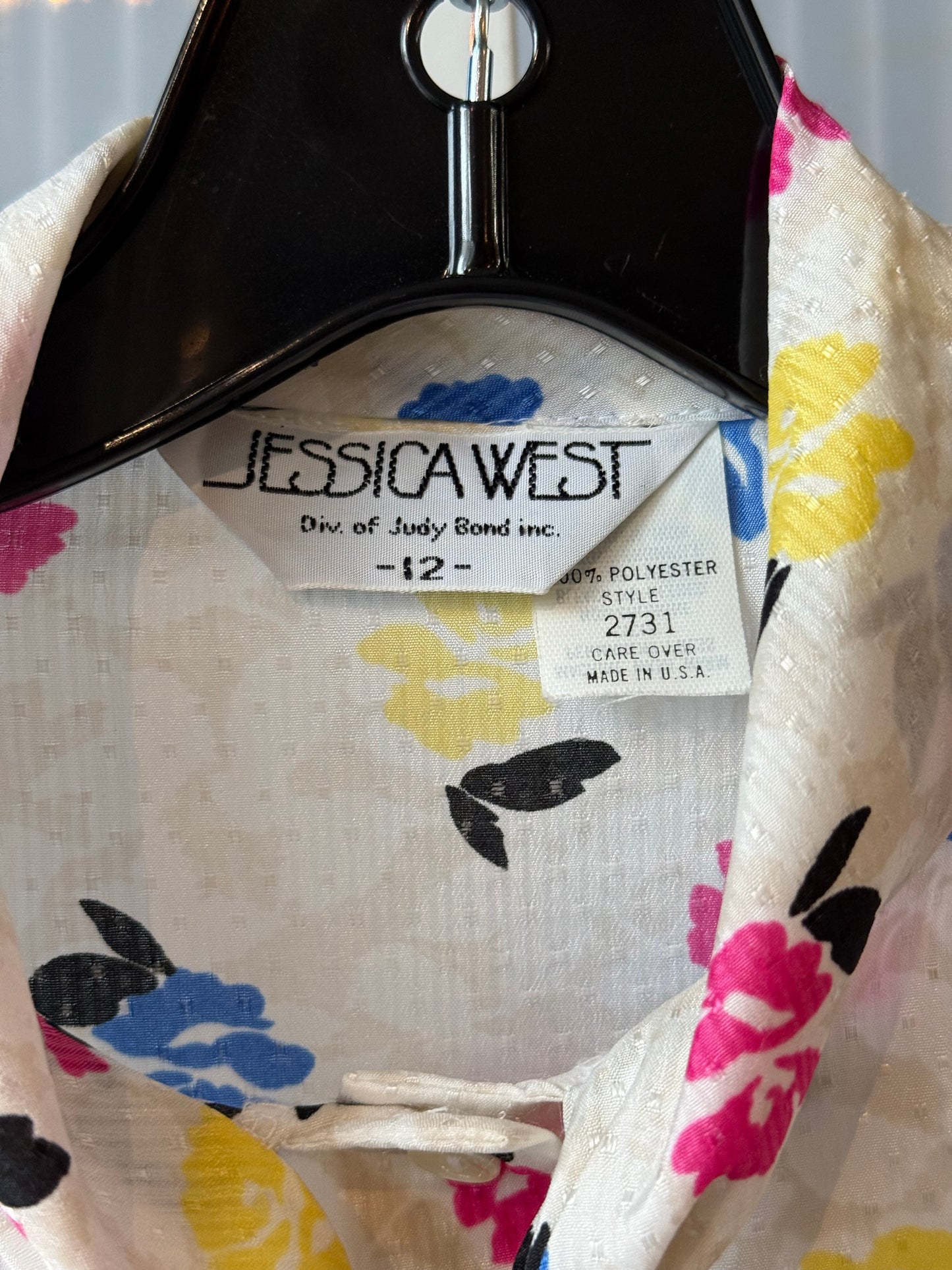 1980s Pussy Bow Blouse with Primary Floral Print