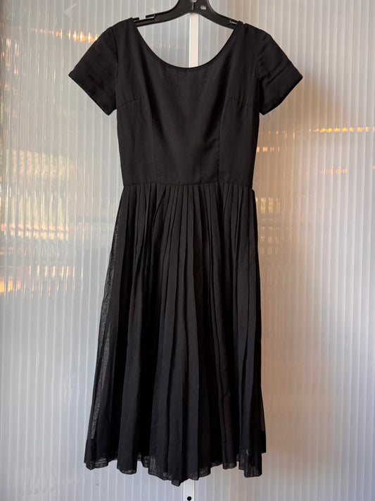 Late 1950s Black Pleated Swing Dress