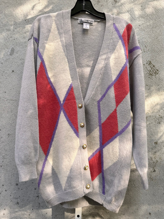 1980s Grey Lambs Wool Argyle Cardigain