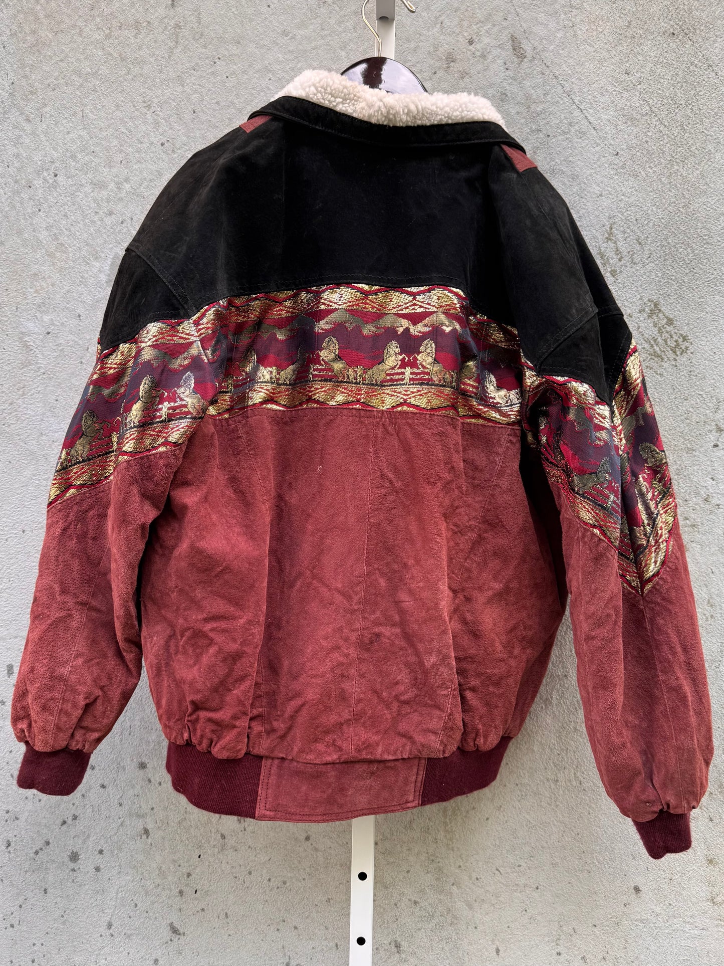 1980s Burgundy Horse Tapestry Suede Jacket