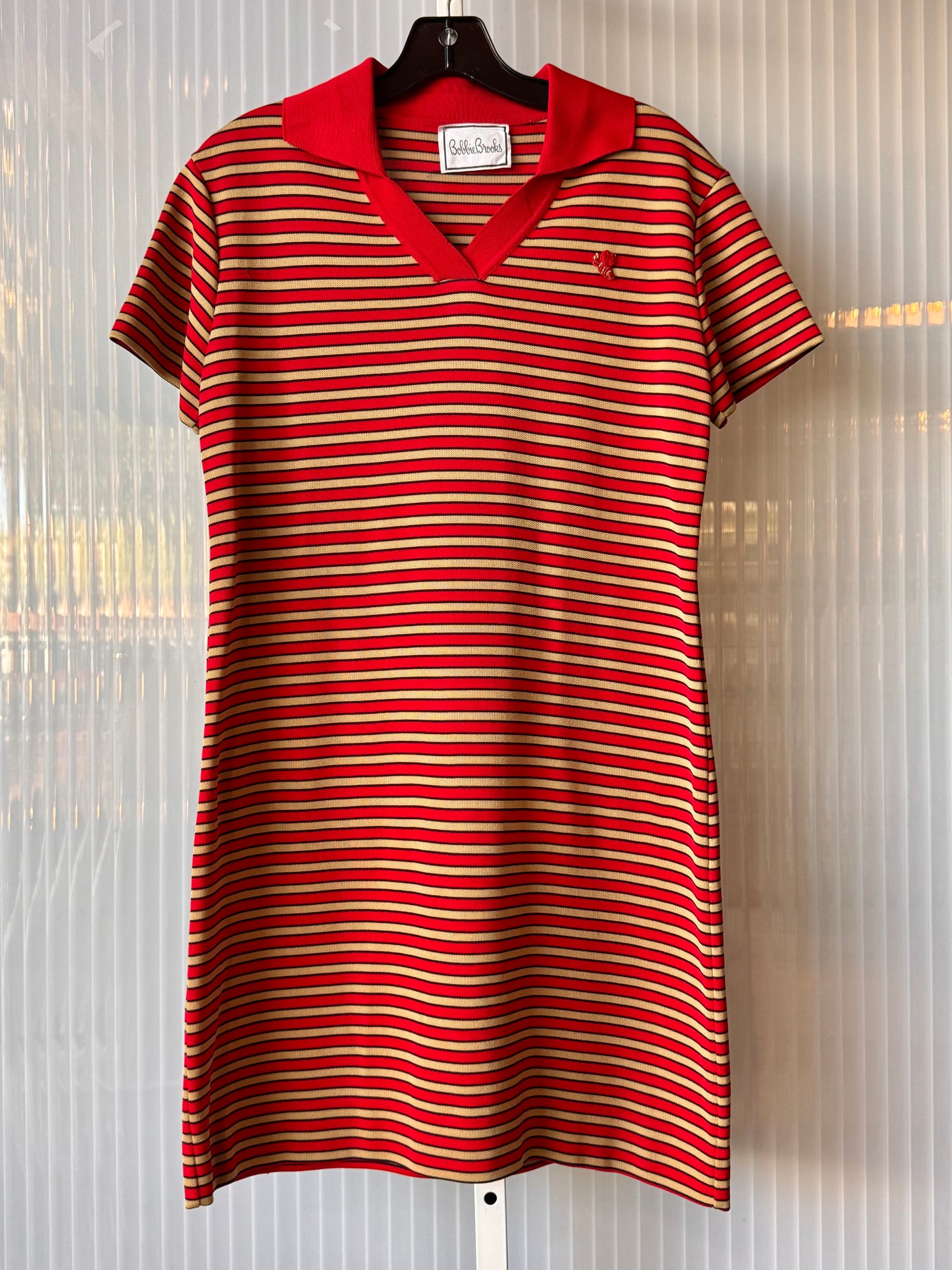 1960s Red & Gold Stripe Collared Shift Dress