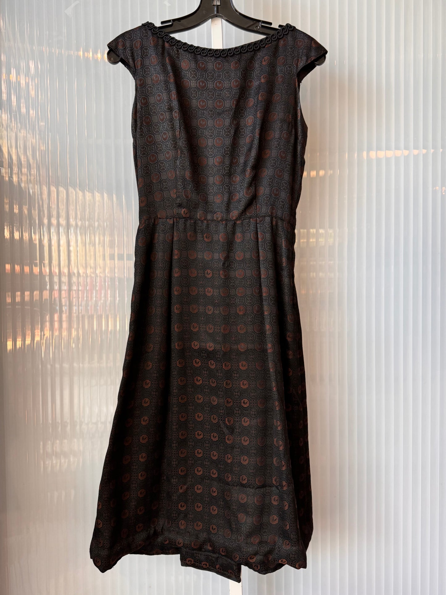1950s Black & Copper Jacquard Patterned Dress & Jacket Set