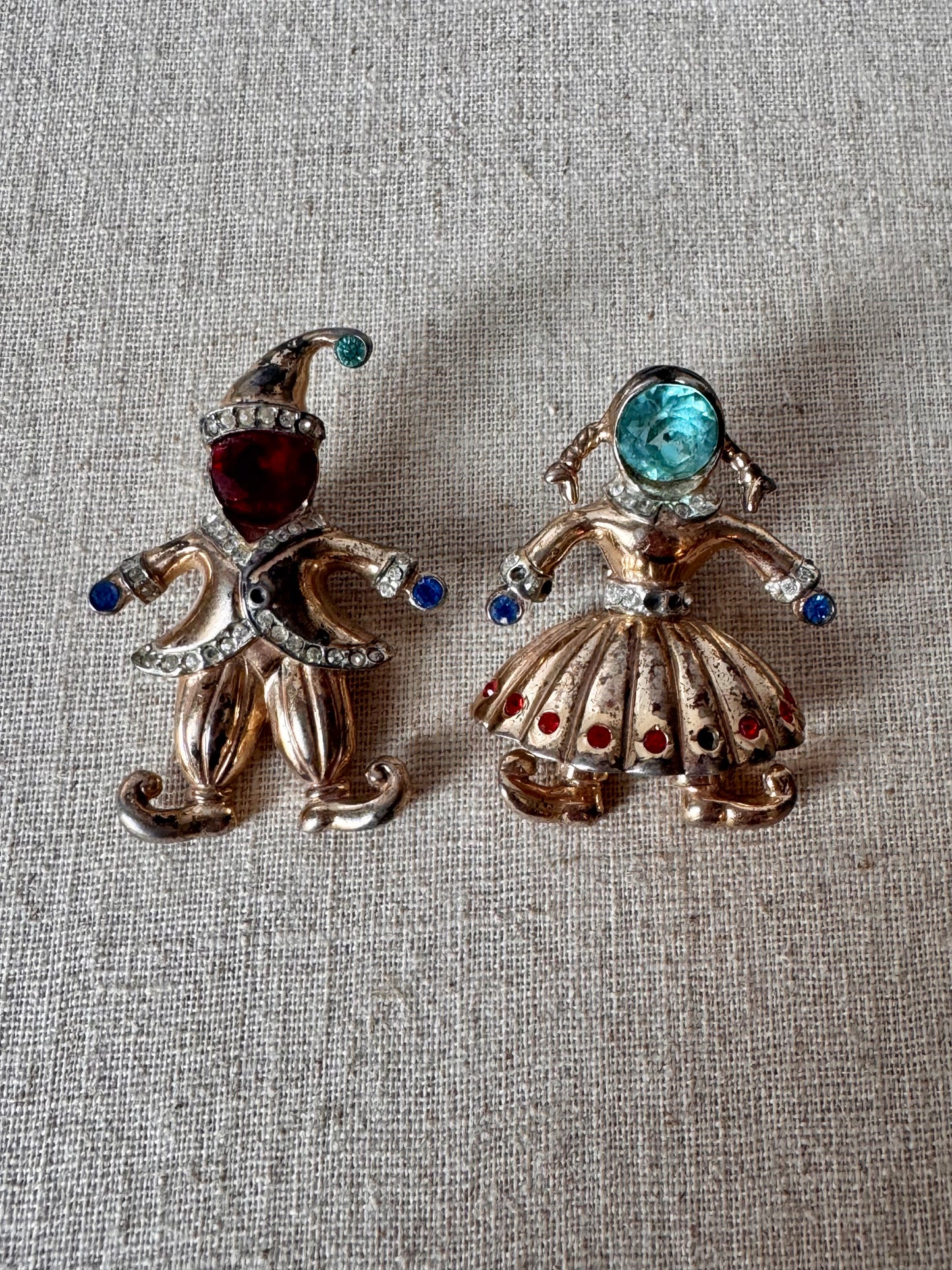 1947 Corocraft Sterling Dutch Couple Fur Clips and Brooch
