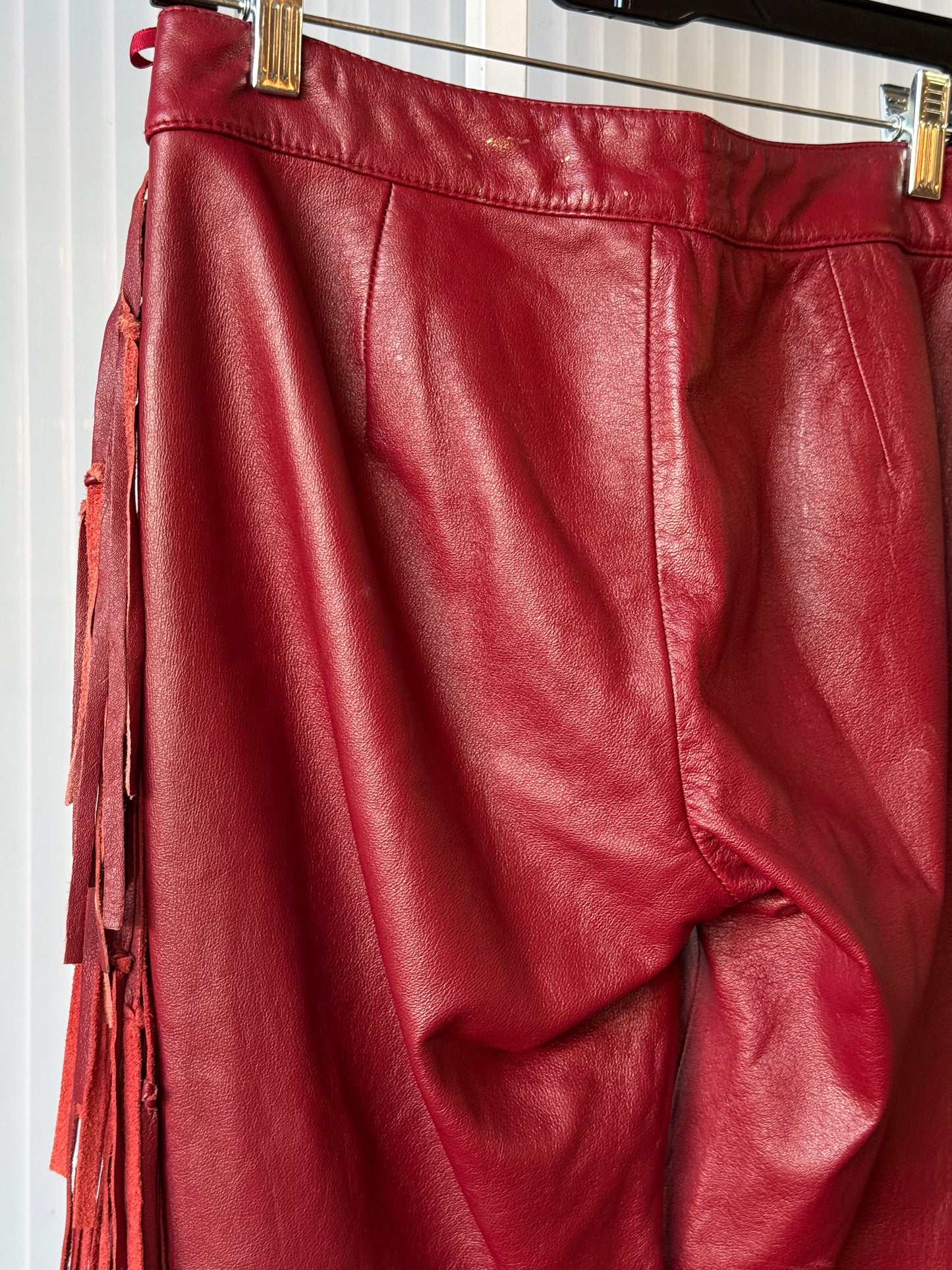 1990s Wilson’s Red Leather Fringe Pants